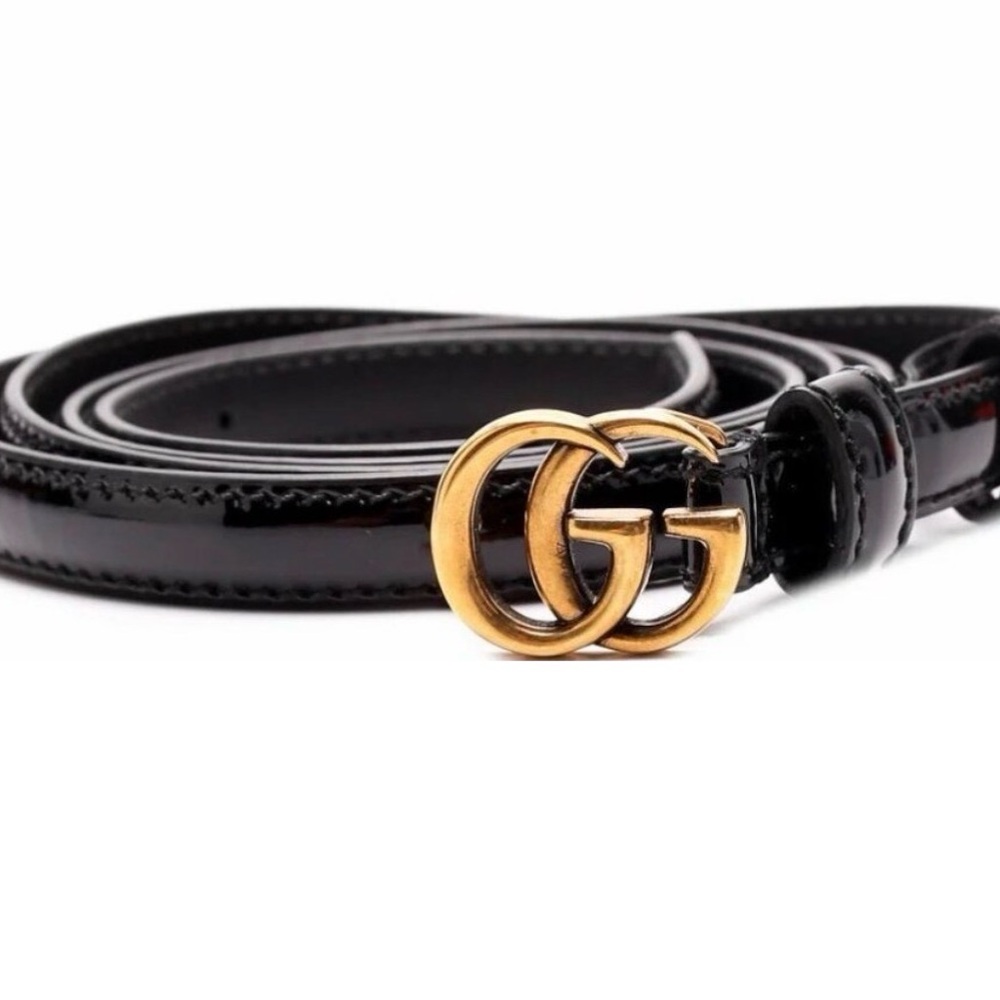 Gucci Black Patent Leather GG Marmont thin belt - 0.5” wide - 100